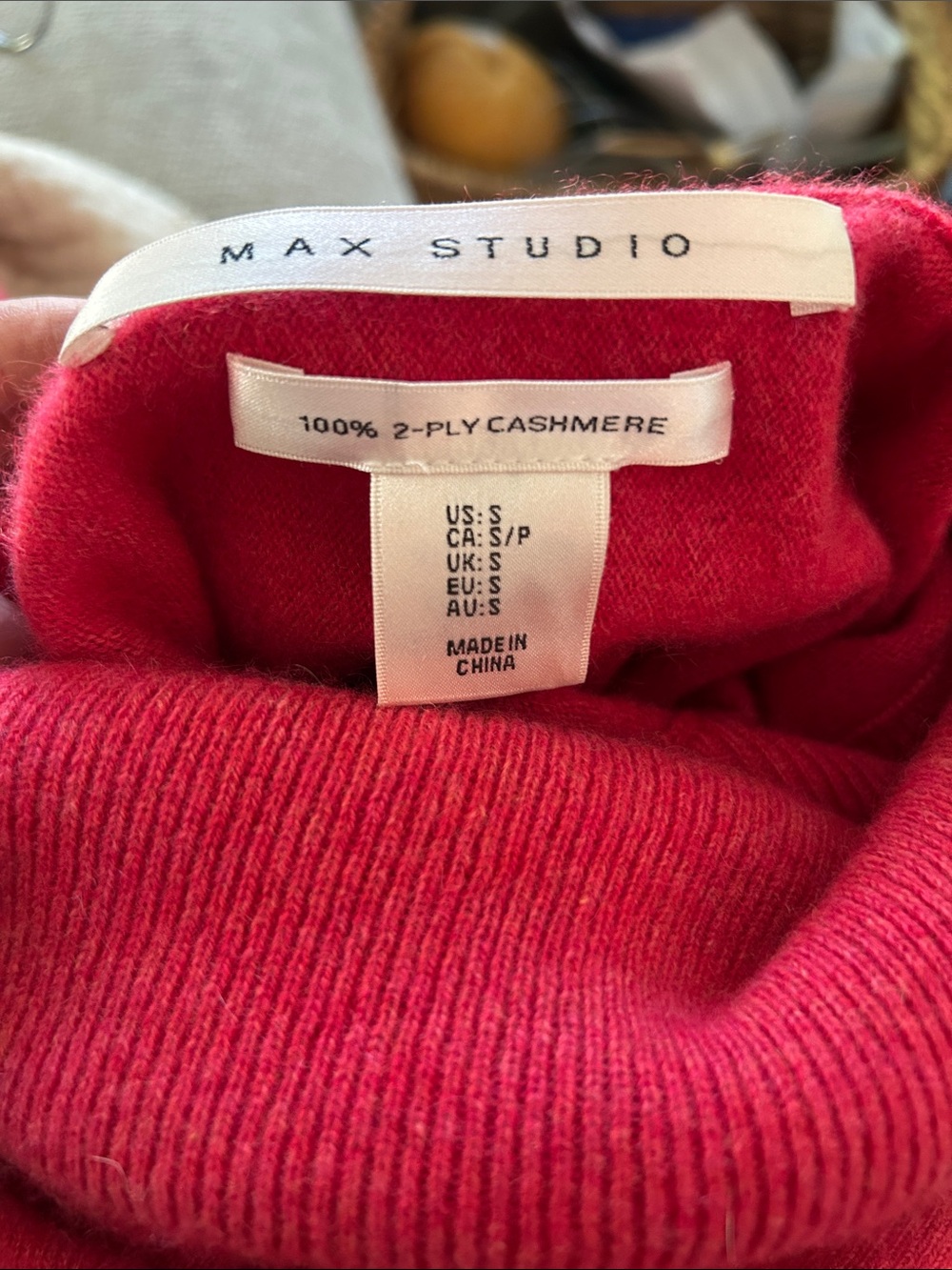 Max Studio 100% Cashmere Cowl Neck Sweater in red
